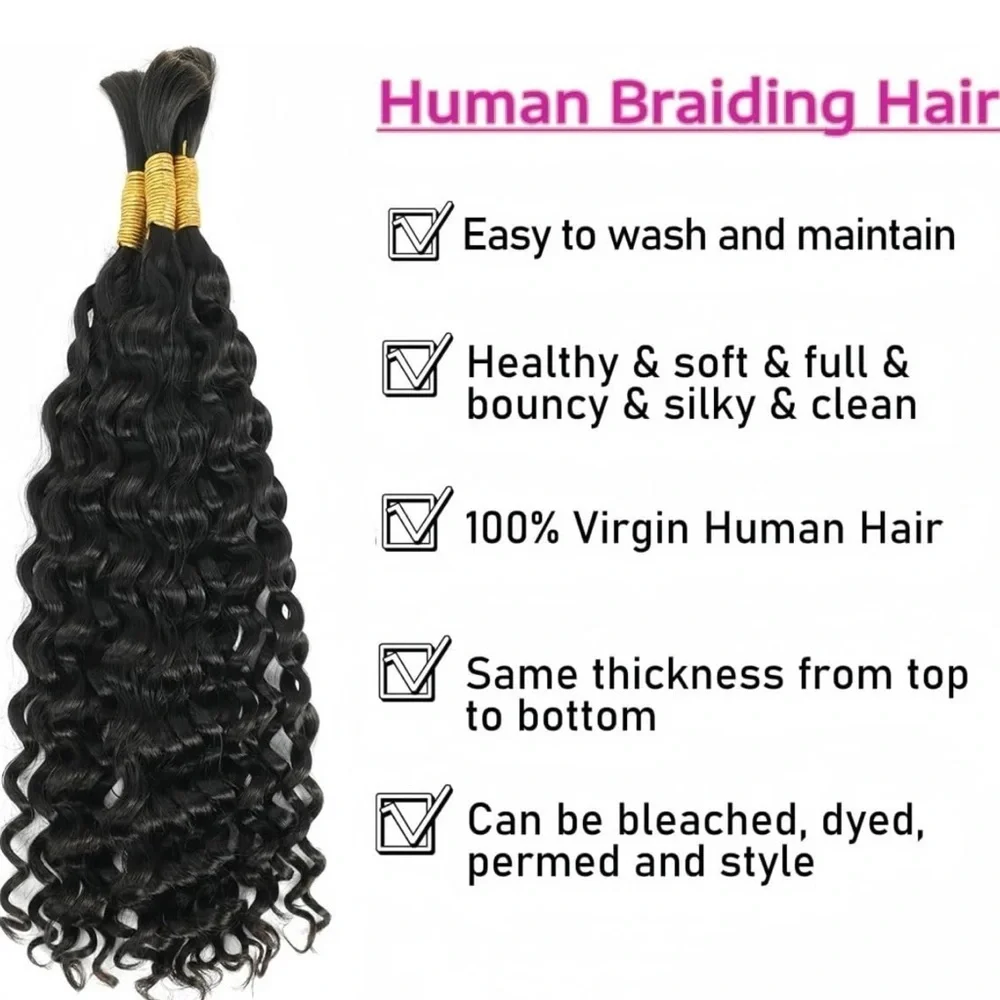 30” 26” 24” Wet & Wavy Water Wave Human Hair Nat Black #1B Braiding 250g #QB8